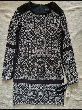 NWT Xscape Pearl Beaded Black Mini Dress - Sz 8 - Boutique Value $329